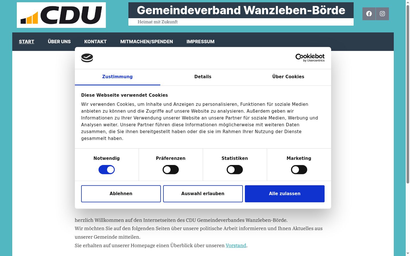 Screenshot del banner di consenso mostrato prima di qualsiasi interazione
