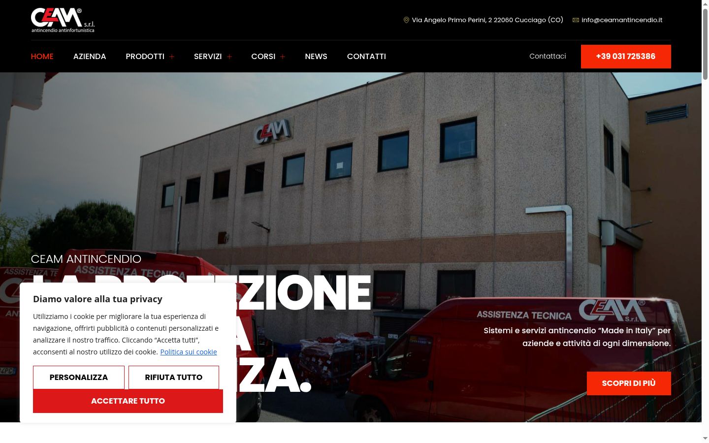 Screenshot del banner di consenso mostrato prima di qualsiasi interazione