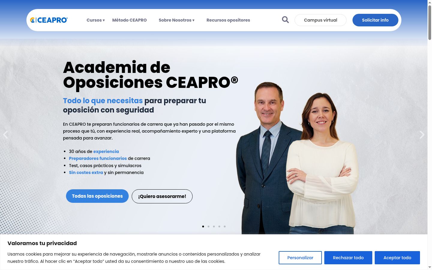 Captura de pantalla del banner de consentimiento mostrado antes de cualquier interacción