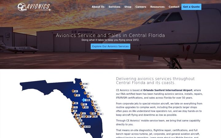 Screenshot of ceavionics.com