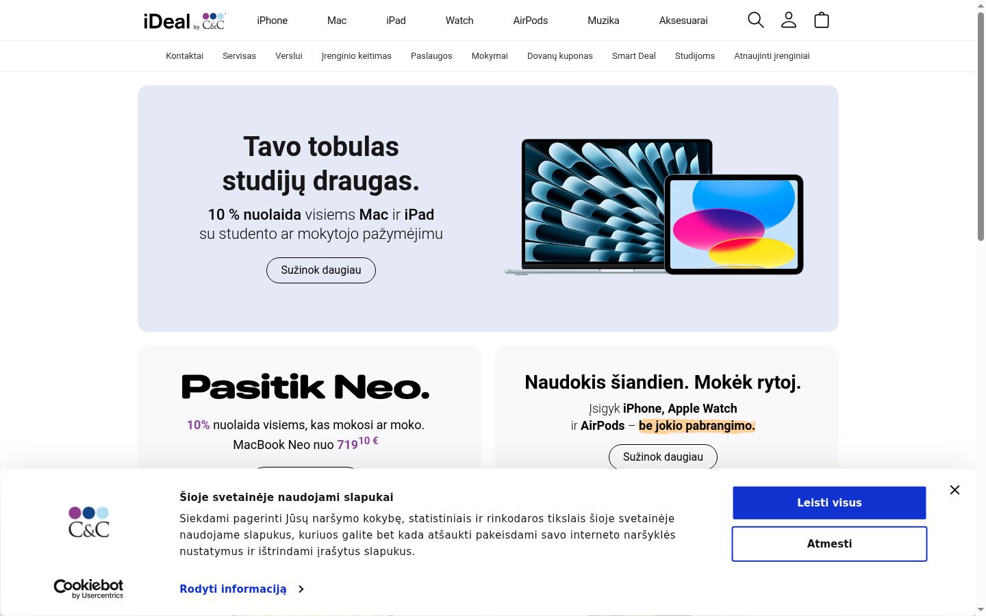 Screenshot del banner di consenso mostrato prima di qualsiasi interazione