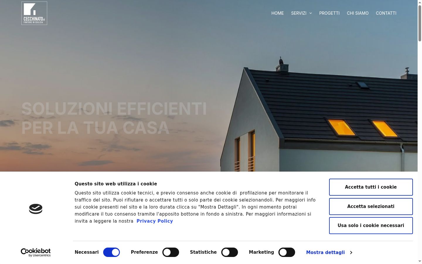 Screenshot del banner di consenso mostrato prima di qualsiasi interazione