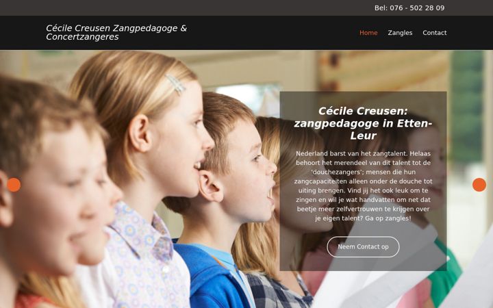Kuvakaappaus sivustosta cecilecreusen-zangpedagoge.nl