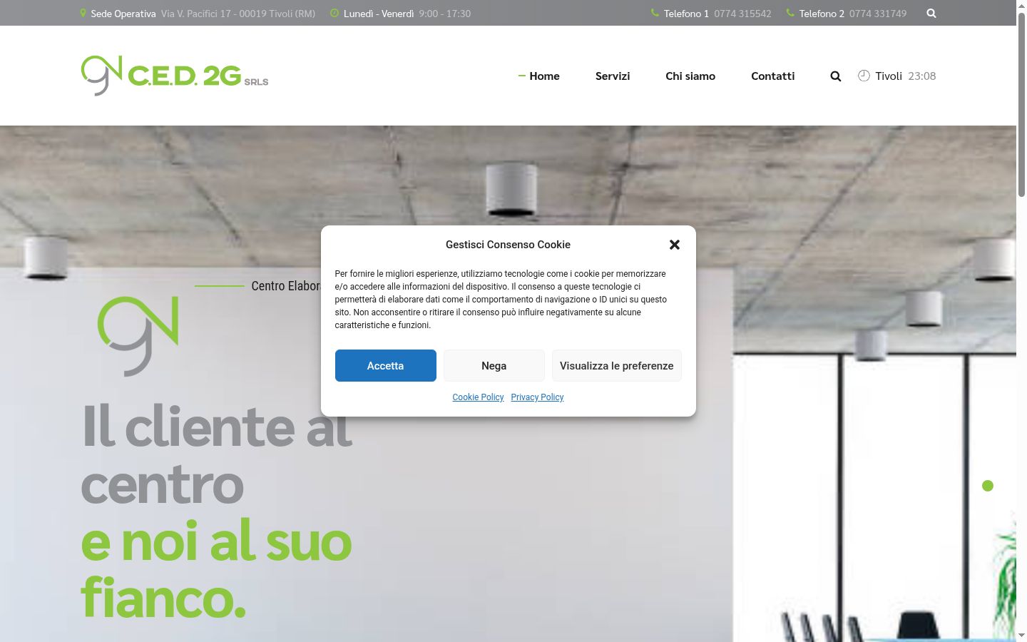 Screenshot del banner di consenso mostrato prima di qualsiasi interazione