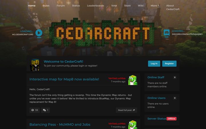 Snímek obrazovky cedarcraft.org