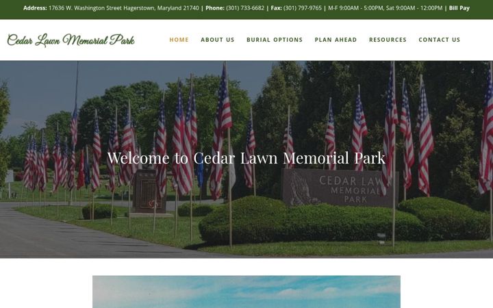Screenshot of cedarlawncemeterymd.com