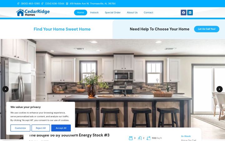 Screenshot of cedarridgehomesales.com