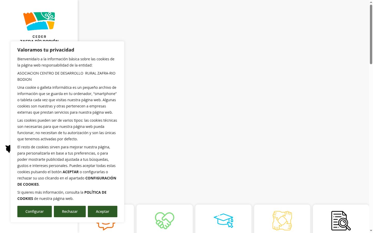Captura de pantalla del banner de consentimiento mostrado antes de cualquier interacción