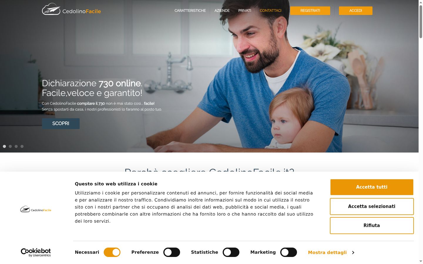 Screenshot del banner di consenso mostrato prima di qualsiasi interazione