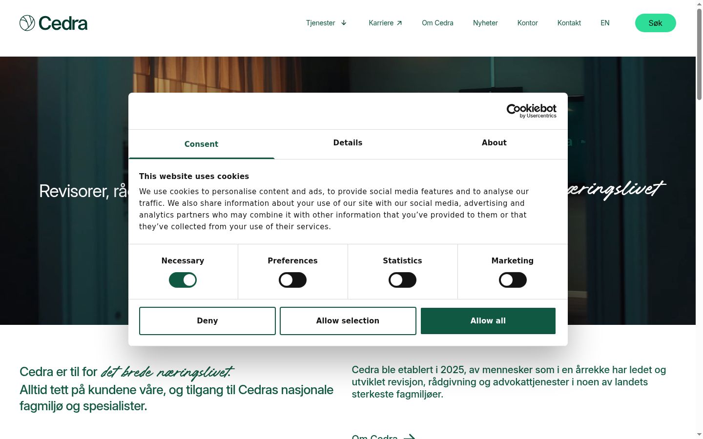 Screenshot del banner di consenso mostrato prima di qualsiasi interazione