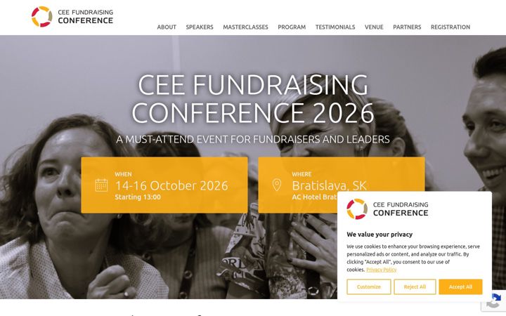 Snímek obrazovky ceefundraising.org
