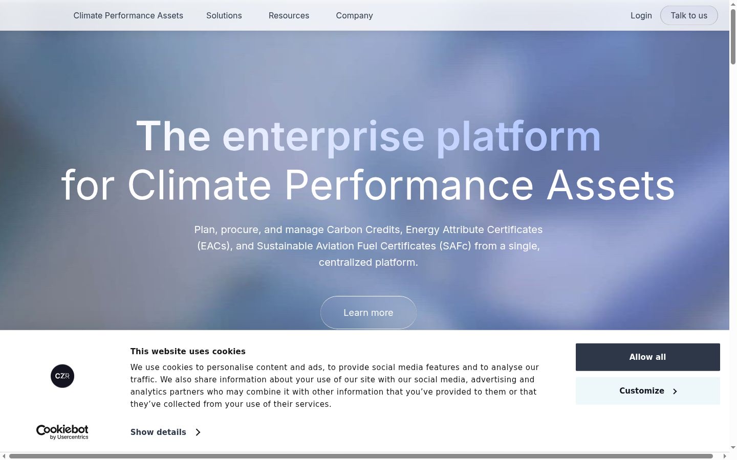 Screenshot of the consent banner shown before any interaction
