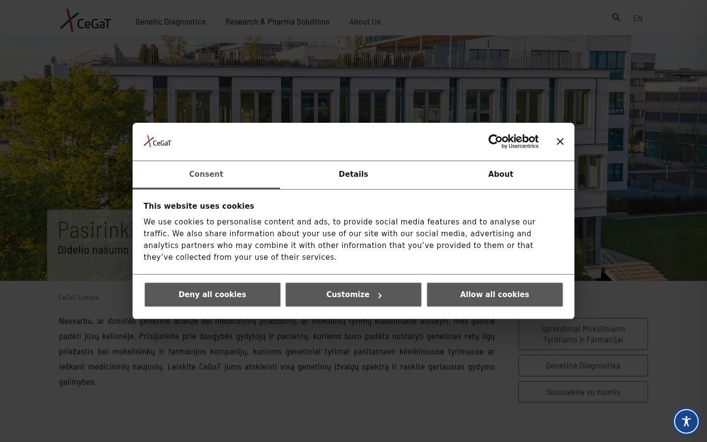 Screenshot del banner di consenso mostrato prima di qualsiasi interazione