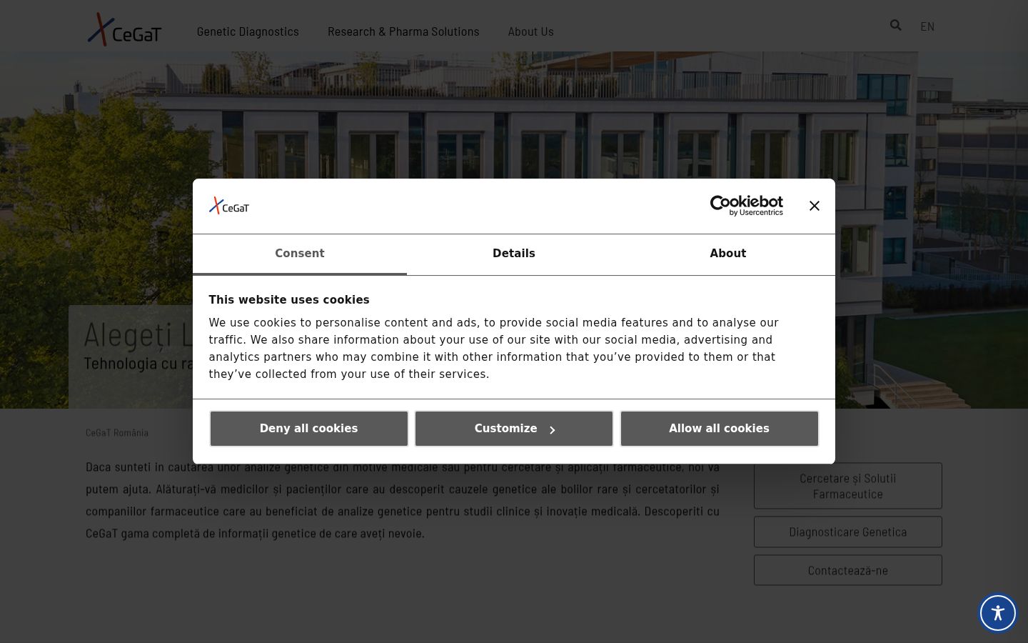 Captura de ecrã do banner de consentimento apresentado antes de qualquer interação