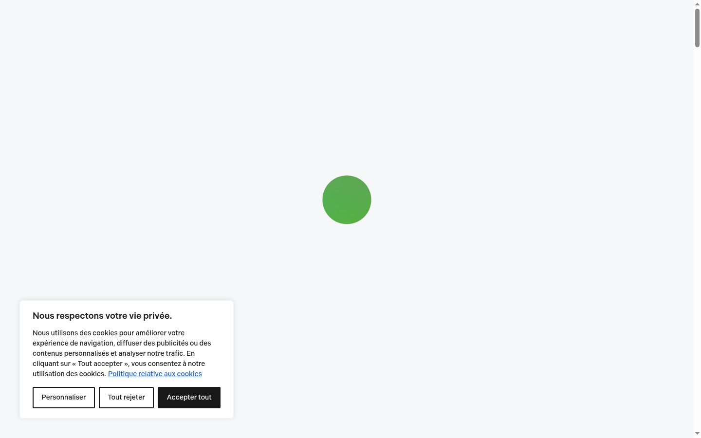 Capture d'écran de la bannière de consentement affichée avant toute interaction