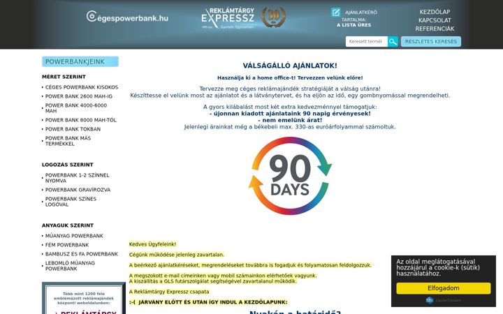 Screenshot ta' cegespowerbank.hu
