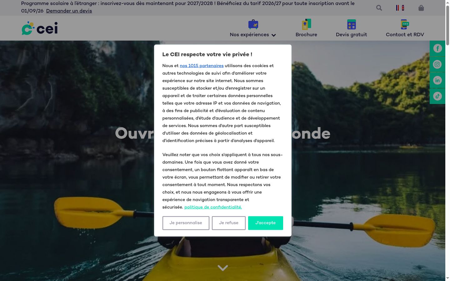 Screenshot of the consent banner shown before any interaction
