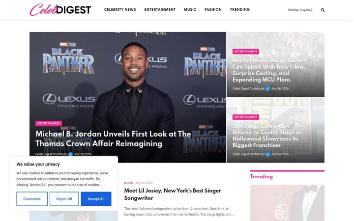 Screenshot of celebdigest.com