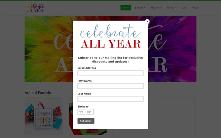 Screenshot of celebrateallyear.com