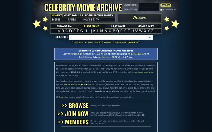 Screenshot of celebritymoviearchive.com