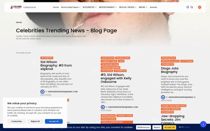 Screenshot of celebstrend.com