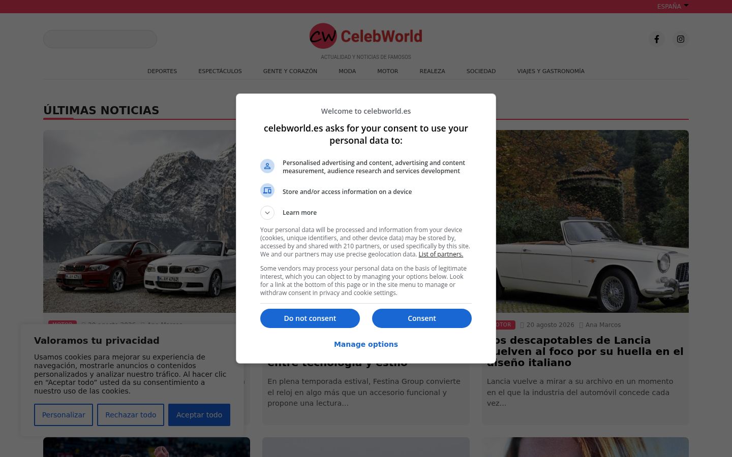 Screenshot of the consent banner shown before any interaction