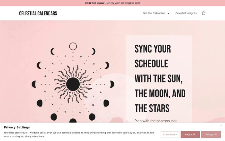 Screenshot of celestialcalendars.com