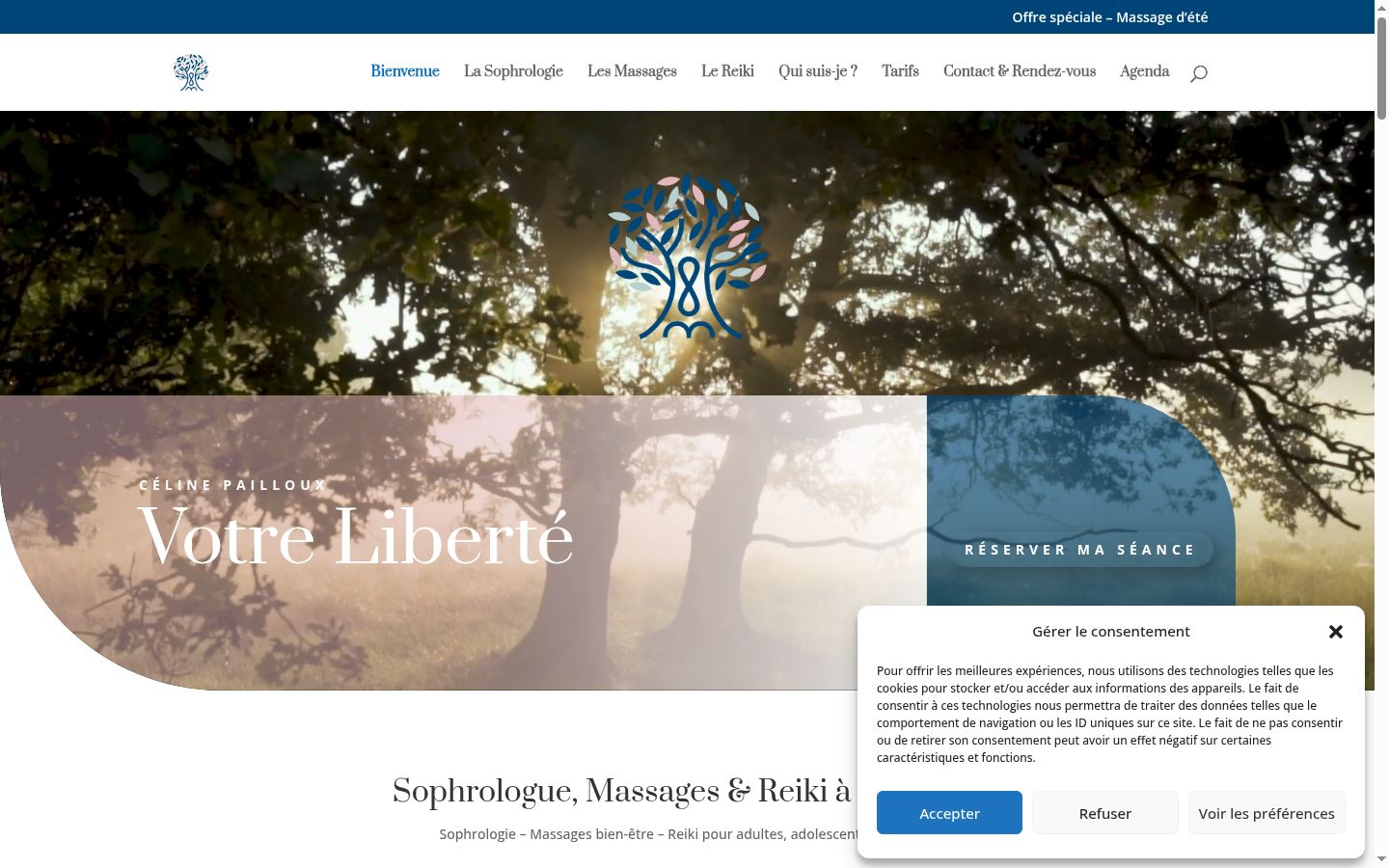Capture d'écran de la bannière de consentement affichée avant toute interaction