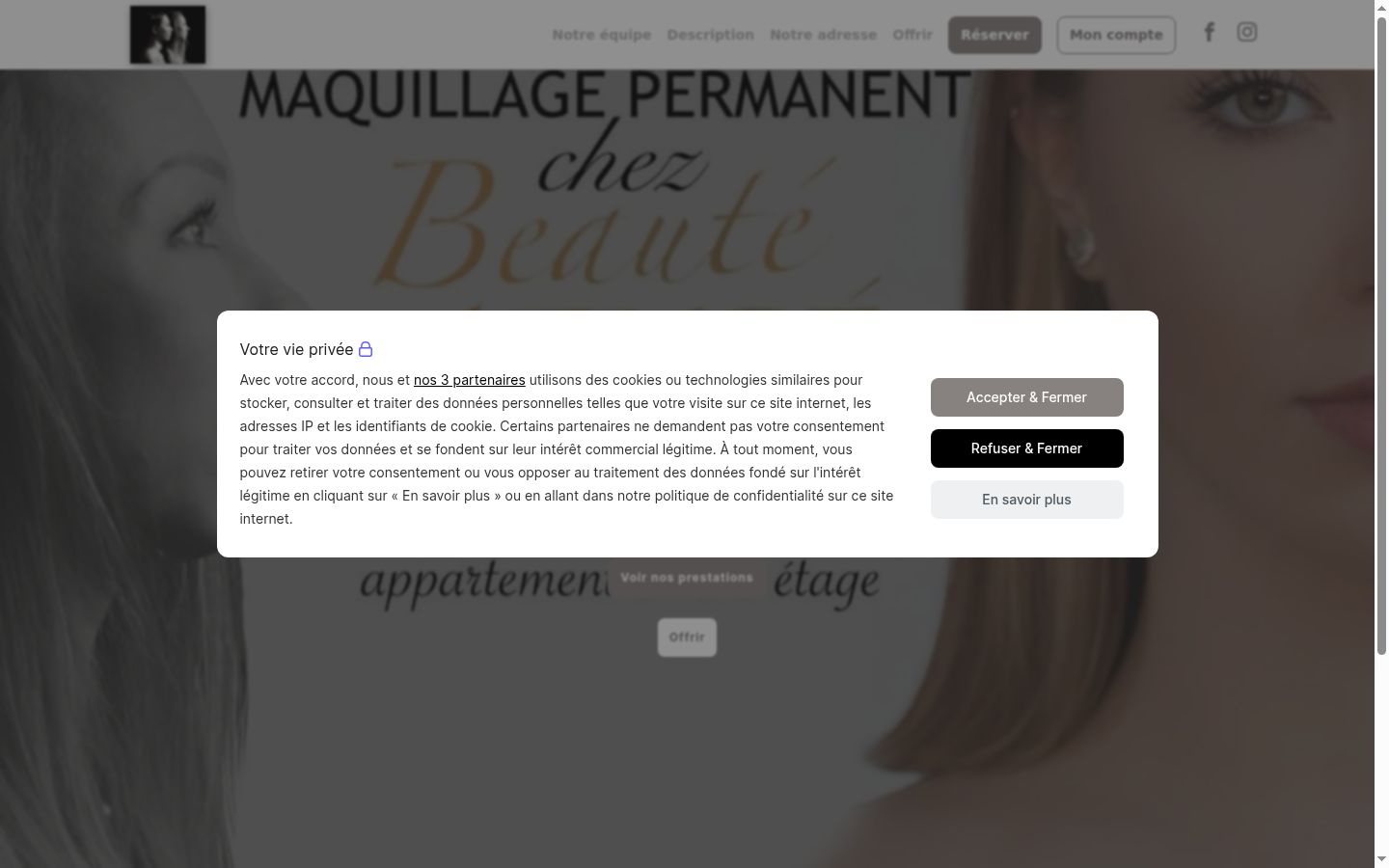 Capture d'écran de la bannière de consentement affichée avant toute interaction