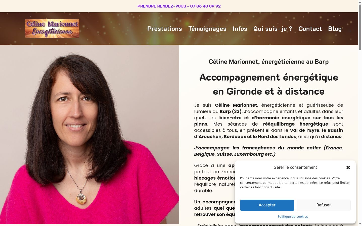 Capture d'écran de la bannière de consentement affichée avant toute interaction