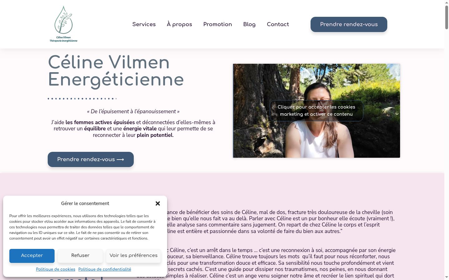 Capture d'écran de la bannière de consentement affichée avant toute interaction