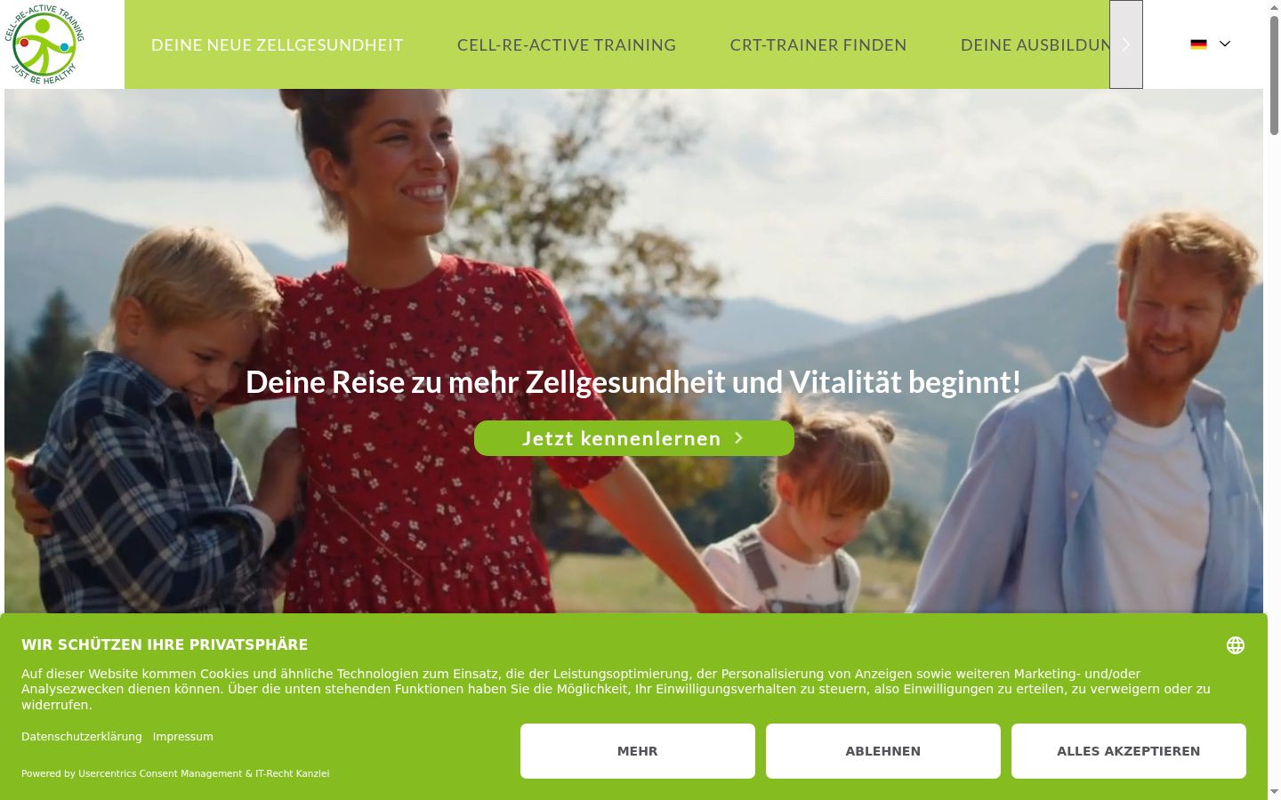 Screenshot des Einwilligungsbanners vor jeglicher Interaktion