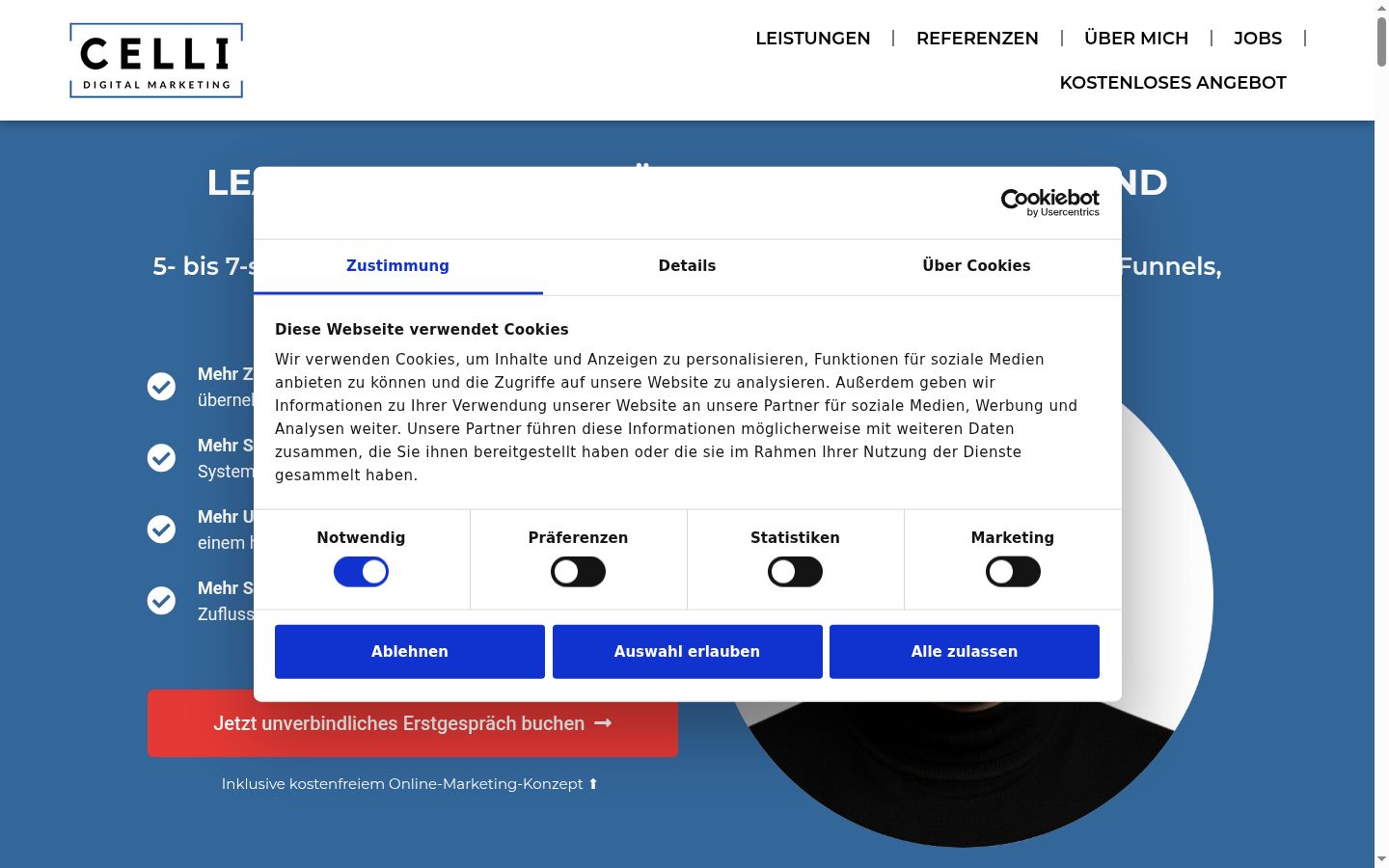 Screenshot del banner di consenso mostrato prima di qualsiasi interazione