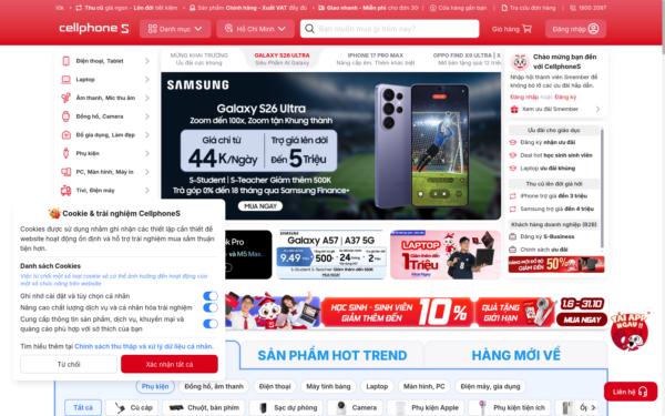 Screenshot of cellphones.com.vn