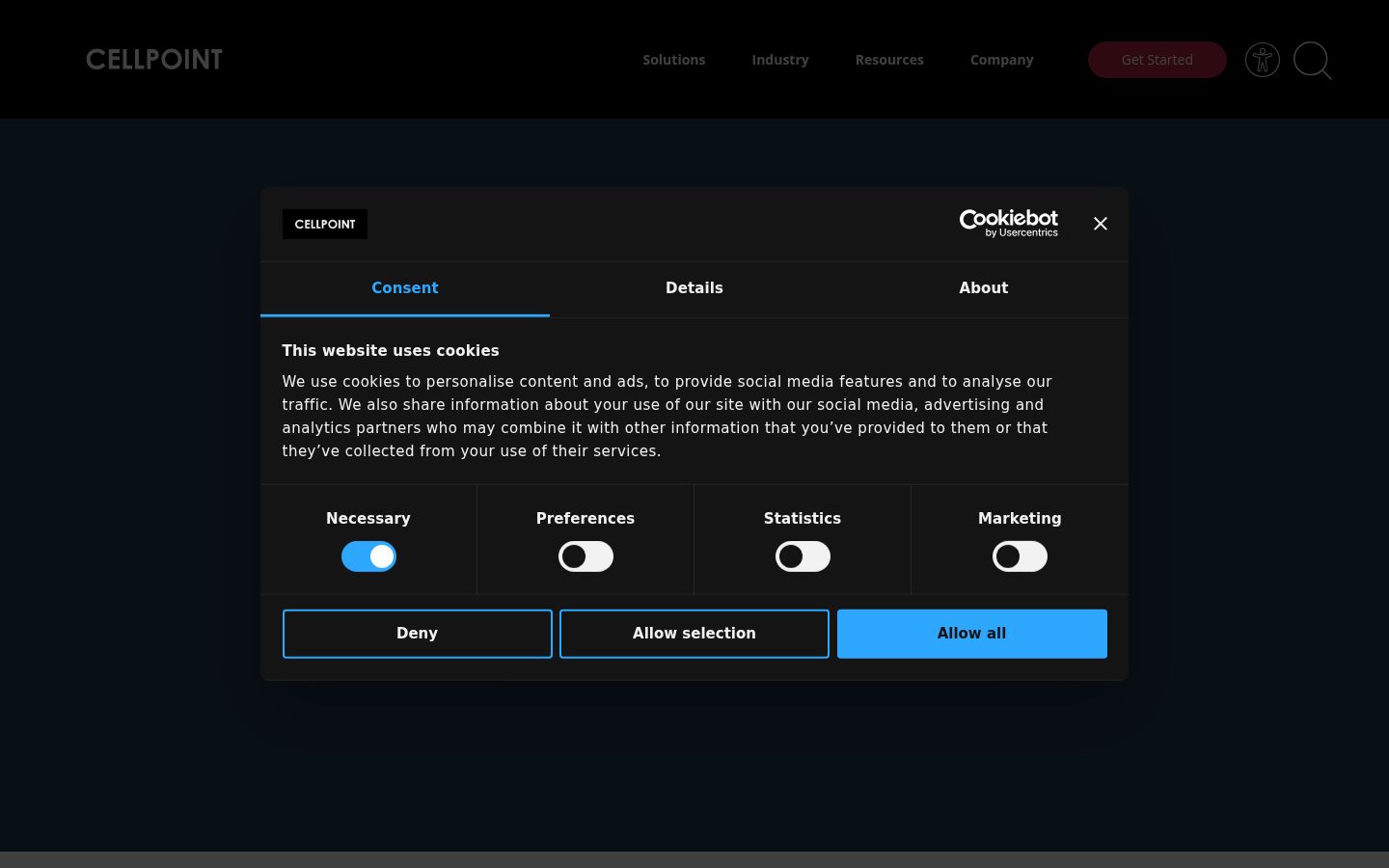 Screenshot del banner di consenso mostrato prima di qualsiasi interazione