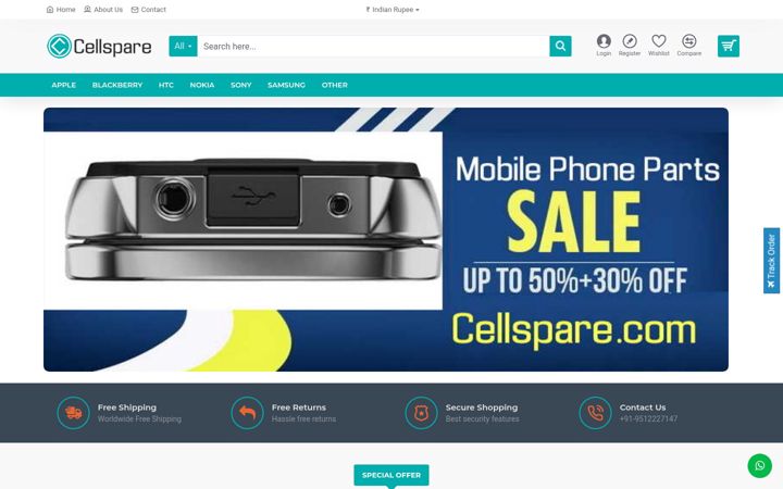 Screenshot of cellspare.com