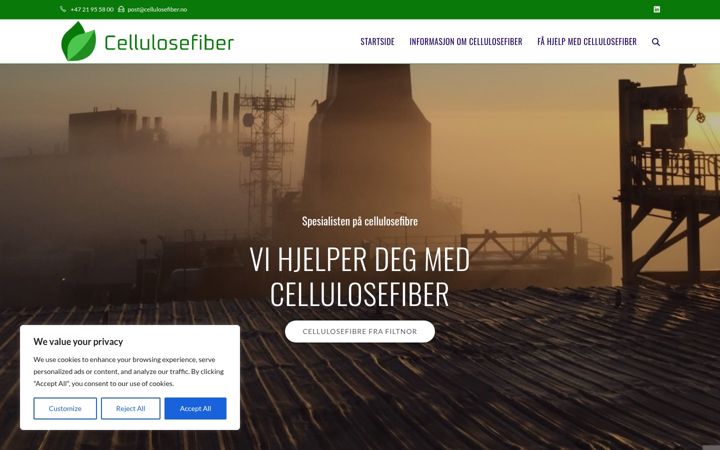 Posnetek zaslona cellulosefiber.no