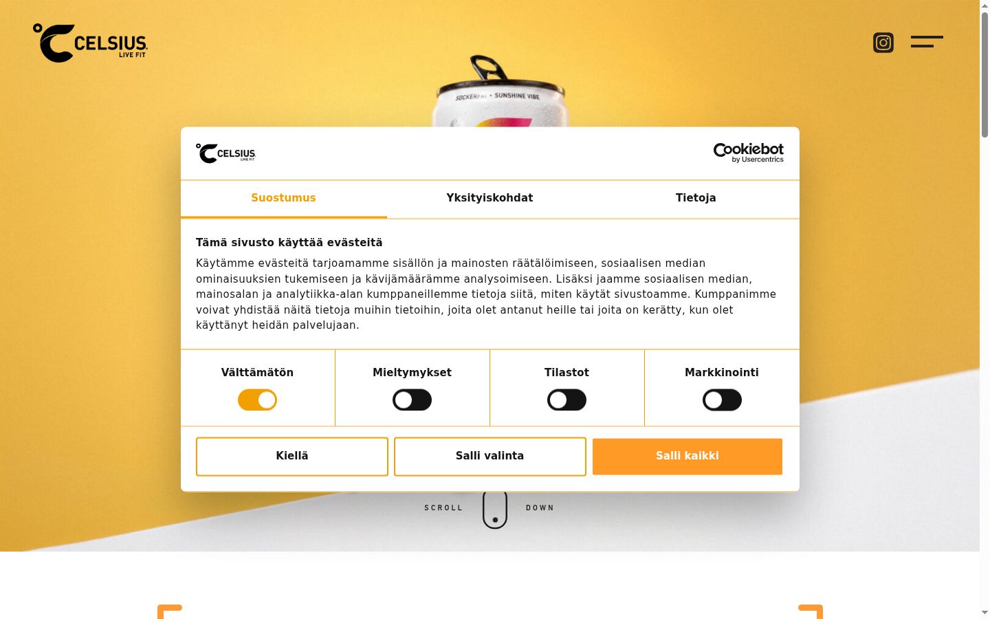 Screenshot del banner di consenso mostrato prima di qualsiasi interazione