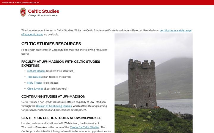 Screenshot von celticstudies.wisc.edu