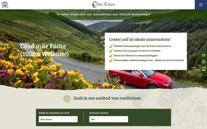 Snímek obrazovky celtictours.nl