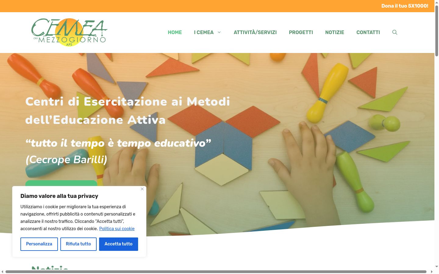 Screenshot del banner di consenso mostrato prima di qualsiasi interazione