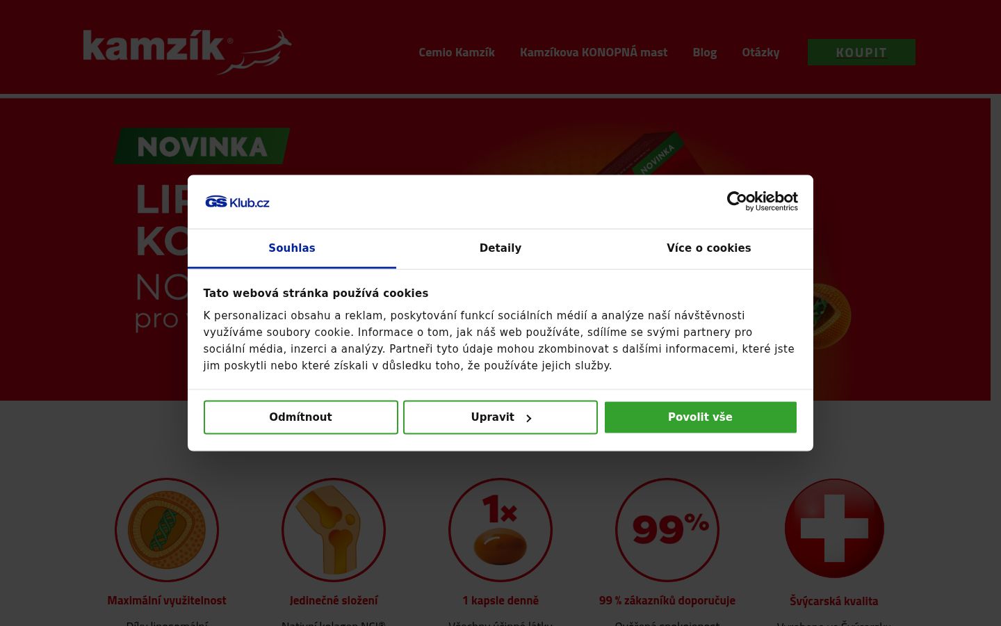 Snímek obrazovky baneru souhlasu zobrazeného před jakoukoli interakcí