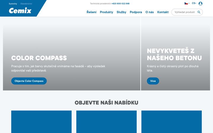 Kuvakaappaus sivustosta cemix.cz