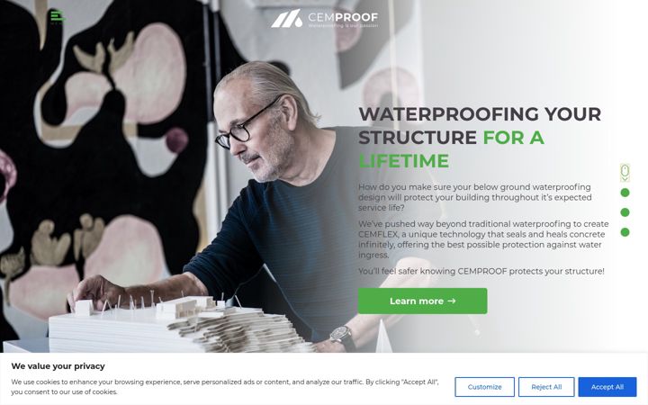 Screenshot of cemproof-waterproofing.com