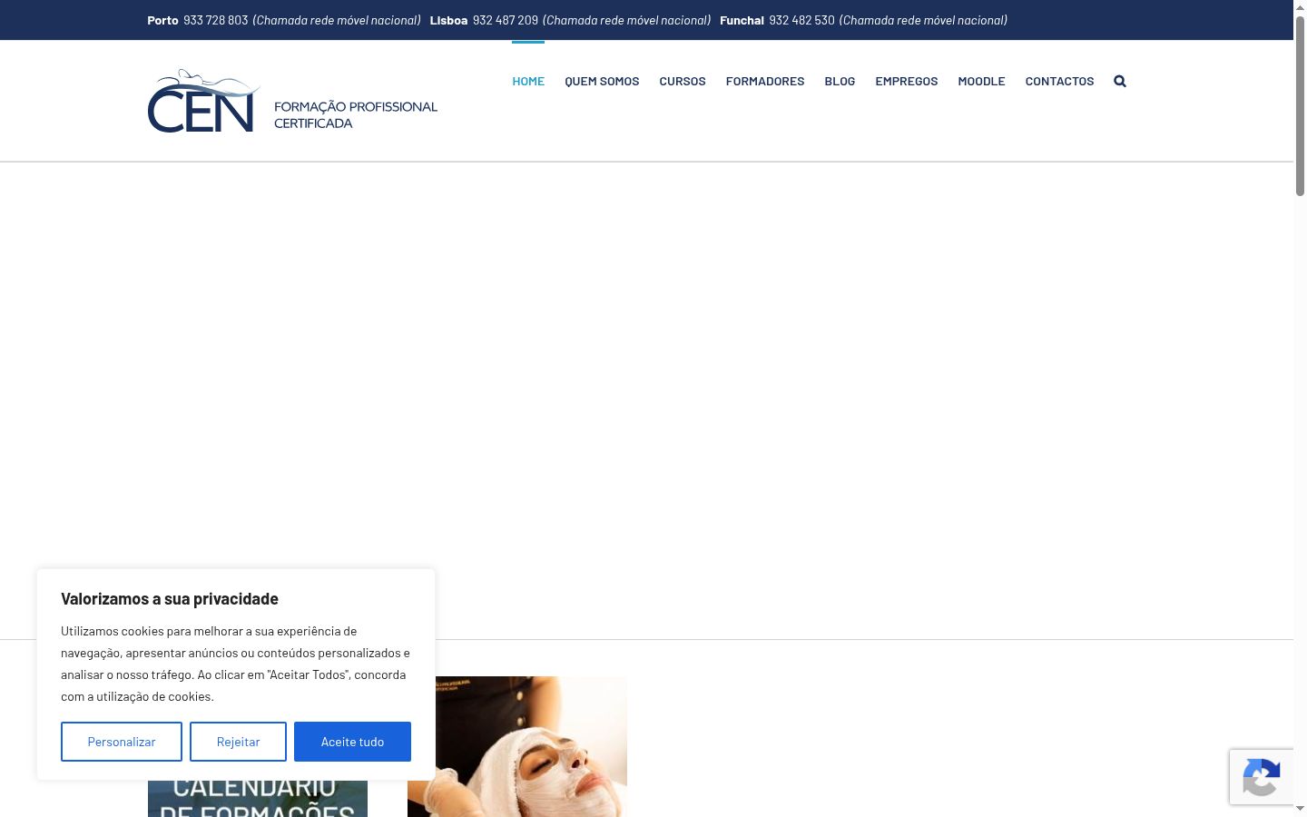 Captura de ecrã do banner de consentimento apresentado antes de qualquer interação