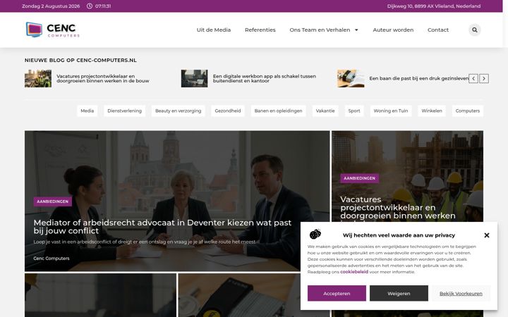 Captură de ecran a cenc-computers.nl