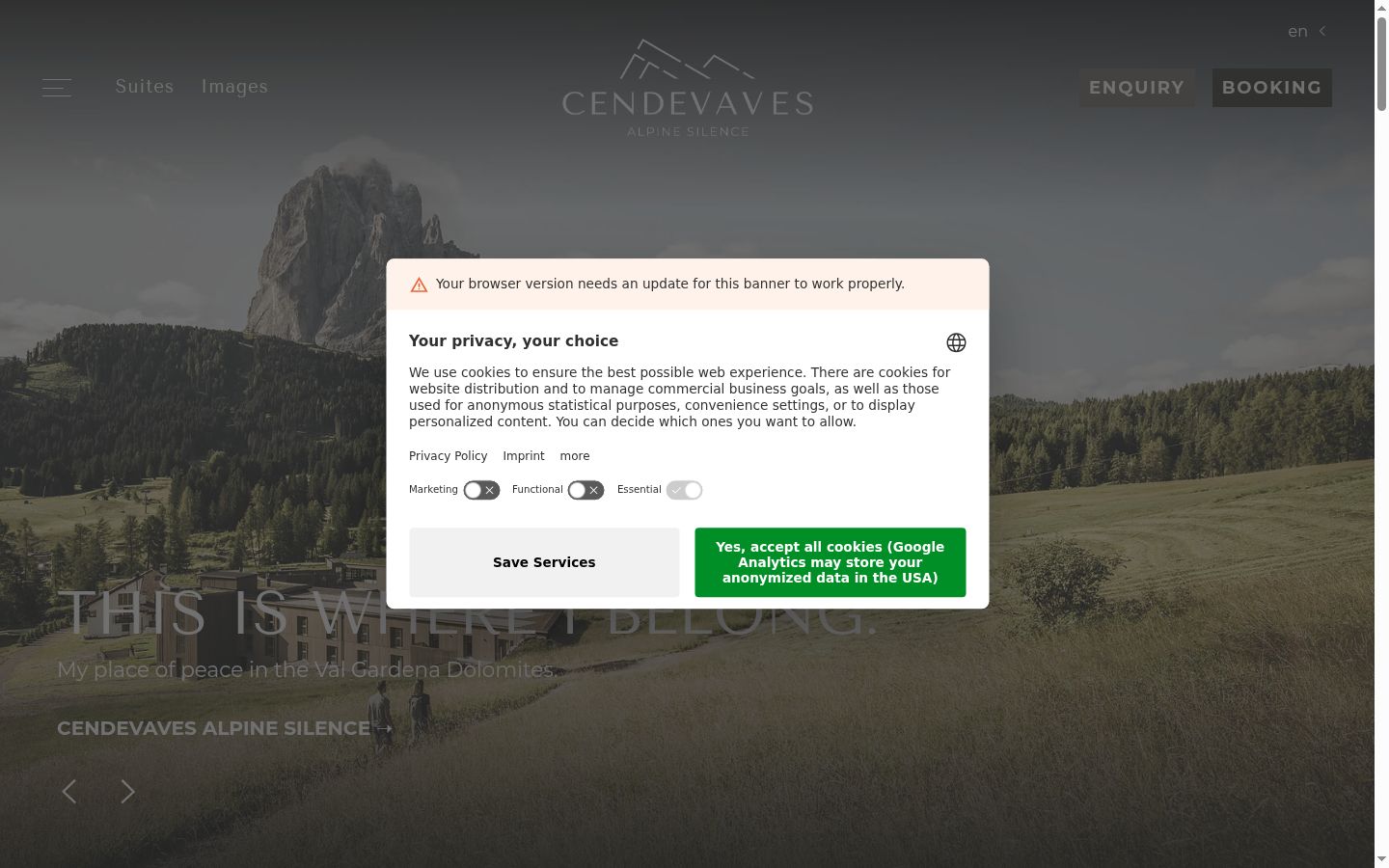 Screenshot of the consent banner shown before any interaction