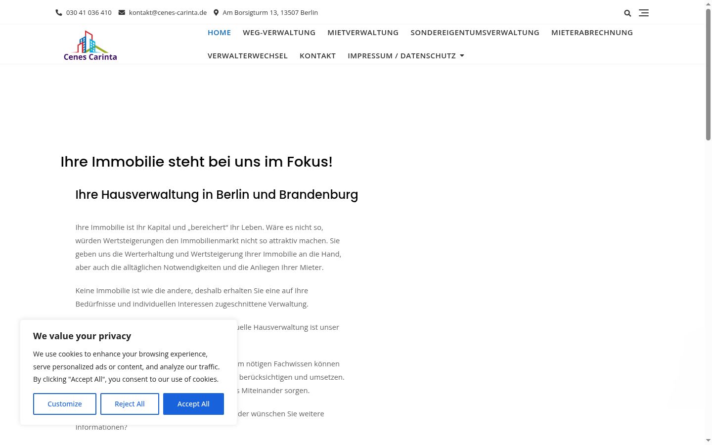 Screenshot des Einwilligungsbanners vor jeglicher Interaktion