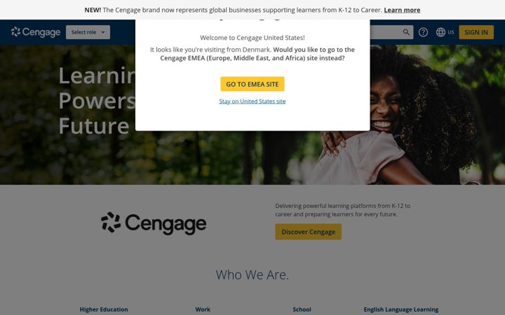 Captură de ecran a cengage.com