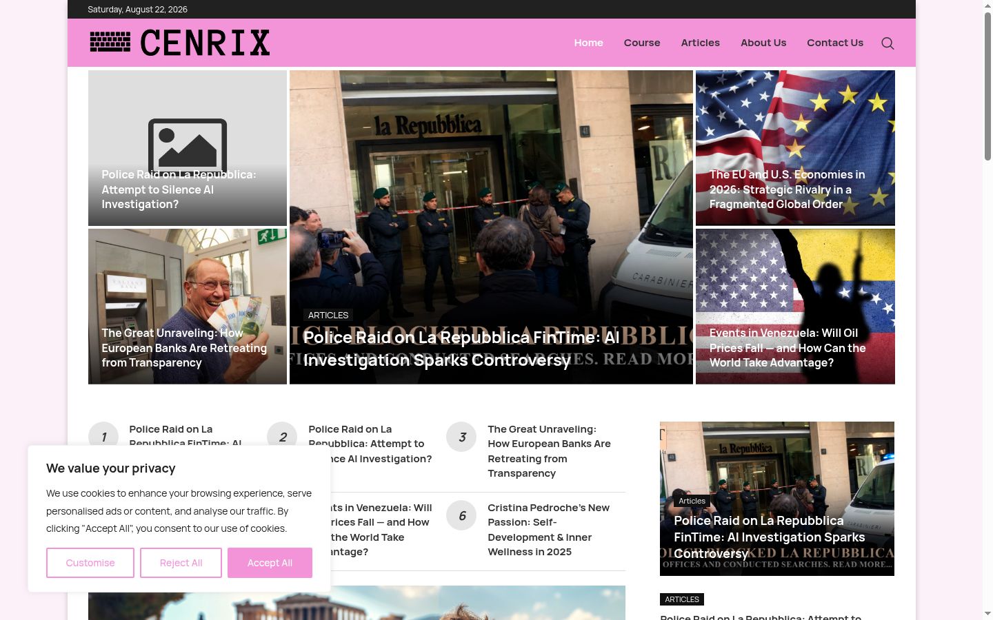 Screenshot des Einwilligungsbanners vor jeglicher Interaktion